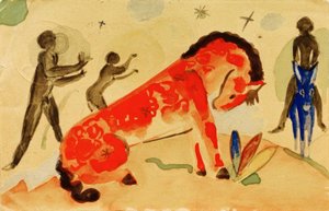 Red Horse with Black Figures by Franz Marc